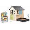 Set domček s pieskoviskom a kreatívna kuchynka pre záhradníkov Square Life Smoby rozšíriteľný s 3 oknami a 2 žalúziami