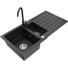 Mexen Andres 1,5-komorový granitový kuchynský drez s odkvapkávačom 100x50 cm a kuchynská batéria Telma, čierna-zlatá, 6515-75-670200-70