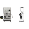 Profitec GO, brushed stainless steel + Eureka Helios 65, white