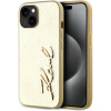 Karl Lagerfeld Wrinkled PU Signature Logo Zadní Kryt pro iPhone 15 Gold KLHCP15SPFMFBKMD