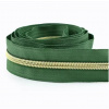 Zips metráž / 5 mm / tmavo zelený / zlaté zúbky