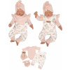 Detský komplet - Baby Set Zyzio & Zuzia 80 ECRU, Pink 4 PCS. (4cz telo + nohavice + čiapka + šál 80)