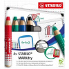 Suchý popisovač na tabuľu a flipchart, kužeľový hrot, STABILO MARKdry, 4 rôzne farby s utierkou a strúhadlom