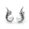 Stříbrné náušnice s přírodními granáty a perlou Jolin - Rhodiování