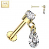 14kt Gold Internally Threaded Labret 585/1000 Zircon Tear Farba: žlté zlato, Dĺžka / priemer: 8 mm
