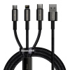 USB kábel 3v1 Baseus Tungsten Gold, USB na micro USB / USB-C / Lightning, 3,5 A, 1,5 m (čierny) 20547
