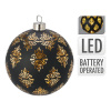 Vianočná guľa 12 cm s LED svetlom, farba čierna-matná