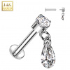 14kt Gold Internally Threaded Labret 585/1000 Zircon Tear Farba: biele zlato, Dĺžka / priemer: 6 mm