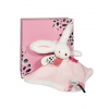 Doudou Darčeková sada ružová - zajačik so štvorcovou dečkou 25 cm