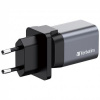 Sieťová nabíjačka, 1xUSB C PD 35W, USB A QC 3.0, EU UK US, GaN, VERBATIM