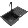 Mexen Pablo, granitový drez 752x436x161 mm, 1-komorový a čierna batéria Telma, čierna-strieborná metalíza, 6510-73-670200-70-B