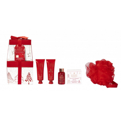 Grace Cole Wild Fig & Cranberry sprchový gél 50 ml + telový krém 50 ml + perly do kúpeľa 80 g + krém na ruky 50 ml + kúpeľová hubka, kozmetická sada pre ženy