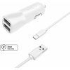 Nabíjačka do auta FIXED s výstupom 2xUSB a káblom USB/USB-C, 1 meter, 15W Smart Rapid Charge, biela FIXCC15-2UC-WH