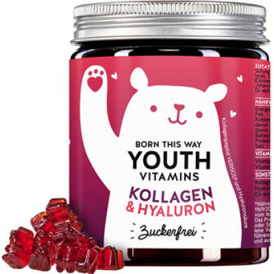 Vitaminy s kolagenem Q10 a kyselinou hyaluronovou bez cukru gumoví medvídci Born This Way 90 ks BEARS WITH BENEFITS
