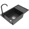 Mexen Elias, 1-komorový granitový drez s odkvapkávačom 795x480x200 mm a čierna kuchynská batéria Telma, čierna škvrnitá, 6511-76-670200-70