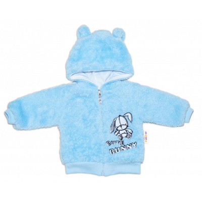 Baby Nellys Dojčenská chlupáčková bundička s kapucňou Cute Bunny - modrá 80 (9-12m)