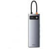 Baseus Metal Gleam Series 9v1 USB-C HUB (USB-C PD 100W, 3* USB 3.0, HDMI, VGA, RJ45, SD/TF port), sivá CAHUB-CU0G