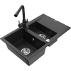 Mexen Gaspar žulový drez 1,5-komorový s odkvapkávačom a kuchynskou batériou Duero, čierny/strieborný - 6507-73-671600-70