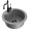 Mexen Diego, granitový drez 488x488x167 mm, 1-komorový a drezová batéria Carla, šedá, 6512-71-670700-70-B
