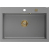 Mexen Elix, 1-korový granitový drez 700 x 500 mm, šedá, zlatý sifón, 6526701005-71-G