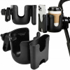 Držiak na kočík 2v1 na pohár, fľašu a telefón - čierny