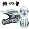 Krosová moto přilba Tatan bílozelená s brýlemi, nákrčníkem a rukavicemi v setu