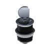 Solight USB vstavaná zásuvka s viečkom, 1 zásuvka, plast, kruhový tvar, predlžovací prívod 1,5m, 3x 1mm2, USB 2100mA, strieborná