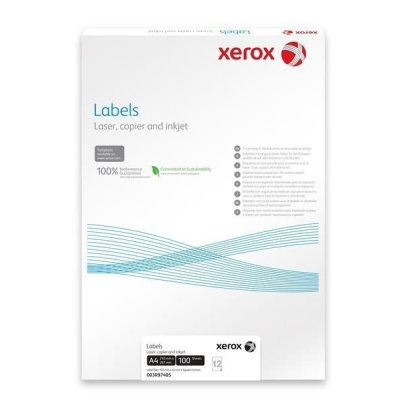 Xerox Papír - Bílé samolepicí štítky pro černobílý tisk - ostré rohy (Labels 1UP 210x297, 100 listů, A4) 003R97400