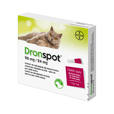 Dronspot 96 mg/24 mg spot-on (2 pipety) pre veľké mačky (5 - 8 kg) 2x1,12 ml