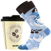 LONKA COFFEE / Vtipné bavlnené ponožky s motívom kávy - modrá 38-41