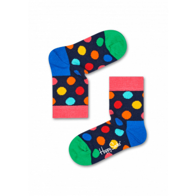 Detské tmavo modré ponožky Happy Socks s farebnými bodkami, vzor Big Dot