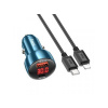 HOCO autonabíjačka USB A+Typ C s digitálnym displejom + kábel Typ C-Typ C PD QC3.0 3A 48W Z50 modrý
