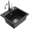 Mexen Milo granitový drez 1-komorový s kuchynskou batériou Carla, čierny/strieborný metalik - 6505-73-670700-00