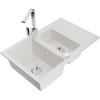 Mexen Gaspar, granitový drez 737x475x177 mm, 1,5-komorový a chrómová batéria Rita, biela, 6507-20-670300-00