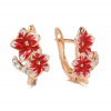B-TOP Ružovo pozlátené náušnice s červenými kvetmi
