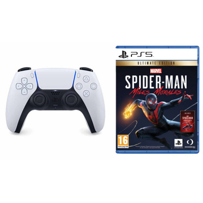 PlayStation 5 DualSense Wireless Controller, black & white + Marvel’s Spider-Man: Miles Morales CZ (Ultimate Edition) CFI-ZCT1W