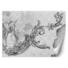 Fototapeta, Divocí ptáci a listy na orientální fresce černobíle - 254x184 cm