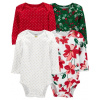 CARTER'S Body dl. rukáv Red Green dievča 4ks NB /veľ.56