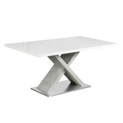 Kondela Jedálenský stôl, biela s vysokým leskom HG/betón, FARNEL