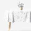 Goldea vianočný oválny teflónový obrus - strieborné vianočné stromčeky a hviezdičky 140 x 220 cm