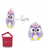 Strieborné smaltované náušnice fialová sova (Strieborné smaltované náušnice fialová sova)