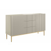 BOGART. Komoda Nicole 150 cm so zásuvkami a ryhovaným čelom - kasmír / zlaté nožičky