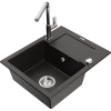Mexen Enzo, 1-komorový granitový drez 576x465x174 mm a drezová batéria Flora, čierna-zlatá metalíza, 6506-75-670401-00