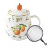 Porcelánový hrnček so sitkom a pokrievkou na čaj Fancy Fruit 450 ml, Easy Life - Pomeranče