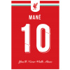 Superfutbal Maketa dresu FC Liverpool, červená Rozmer: A4, Meno a číslo: Mané 10