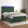 Box spring postel s matrací a LED tmavě zelená 140x200 cm samet Zelená 3136248