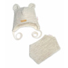 Baby Nellys | Pletená čepice s bavlněnou podšívkou a šátkem 2v1, Teddy Hand made - světle béžová - 68, 74 (6-9m)