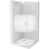 Mexen Rio polkruhová sprchová kabína 80 x 80 cm, biele pruhy, chróm + vanička Flat, biela - 863-080-080-01-20-4110