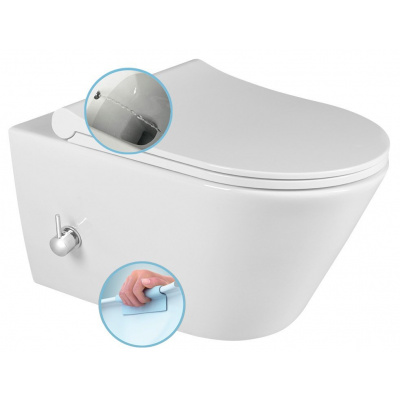 SAPHO AVVA závesná WC misa Rimless, integrovaná batéria a bidet. spŕška, 35,5x53 cm, biela 100315