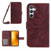Peňaženkové kožené puzdro Sun Flower na Samsung Galaxy A25 5G - Vínovo Červená